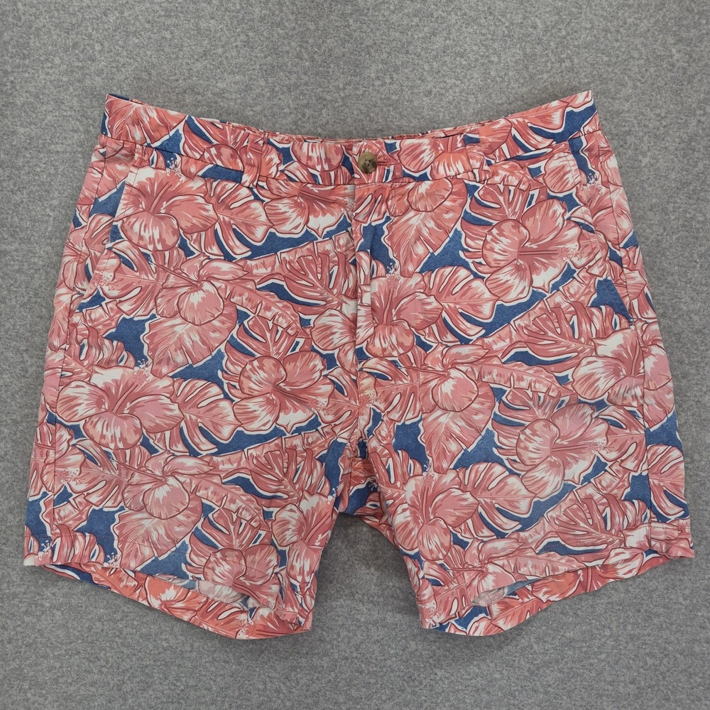 Vineyard Vines Mens 7" Breaker Shorts 35 Coastal Tropical Floral Pink Blue Chino